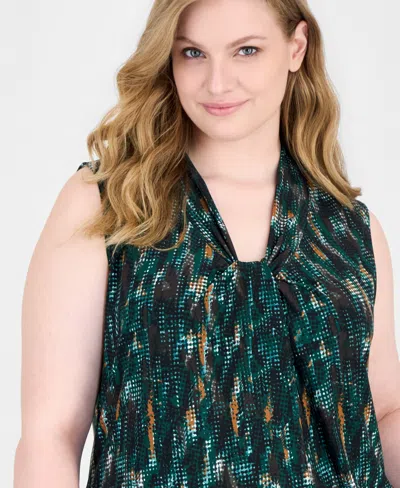 Kasper Plus Size Knot Front Printed Blouse In Multi