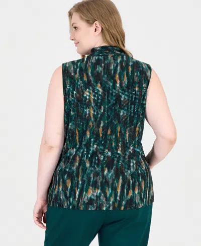 Kasper Plus Size Knot Front Printed Blouse In Multi