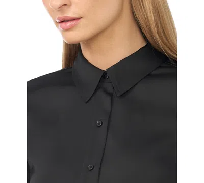 Cece Button Front Satin Shirt In Black