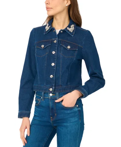 Cece Denim Embellished Jacket In Blue