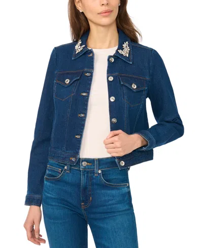 Cece Denim Embellished Jacket In Blue
