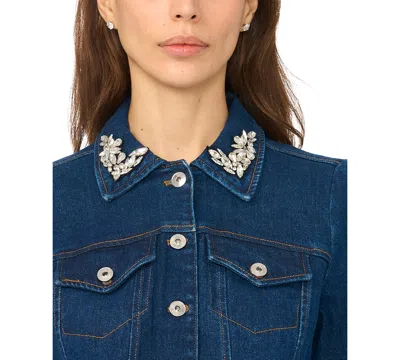 Cece Denim Embellished Jacket In Blue