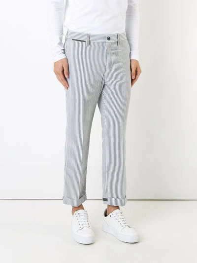 Shop Sacai Pinstripe Cropped Trousers - White