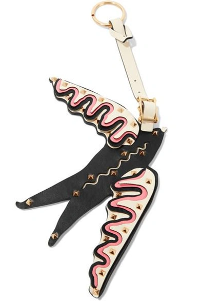 Shop Valentino Studded Leather Keychain In Black