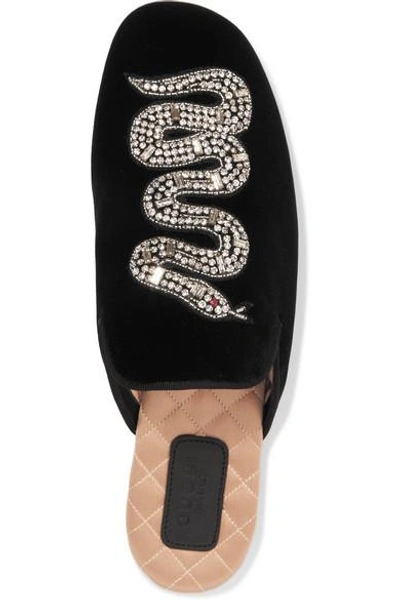 Shop Gucci Crystal-embellished Velvet Slippers In Black