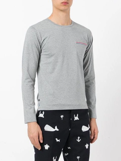 Shop Thom Browne Long-sleeved T-shirt - Grey