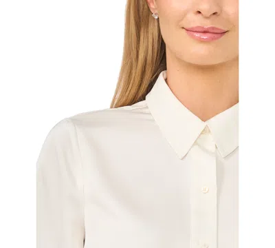 Cece Button Front Satin Shirt In Neutral
