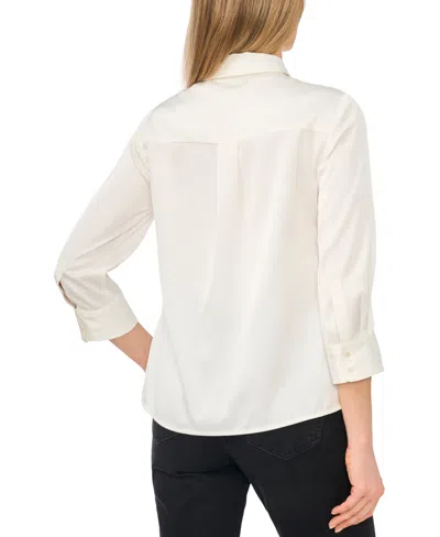 Cece Button Front Satin Shirt In Neutral