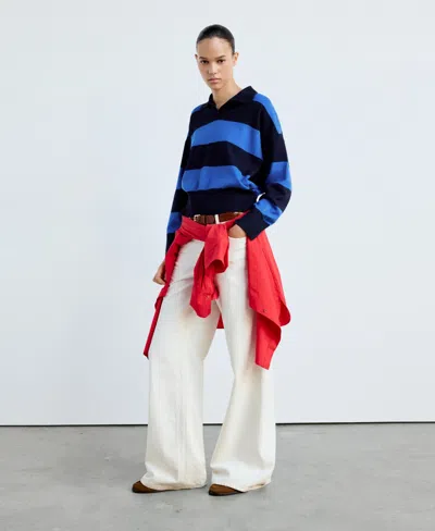 Mango Pull-over Rayures Col Polo In Blue