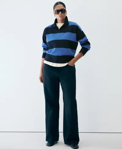 Mango Pull-over Rayures Col Polo In Blue