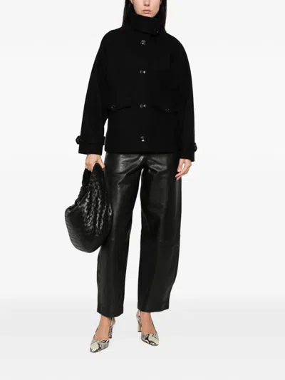 Sessun High-neck Button-up Oversized Jacket In Black