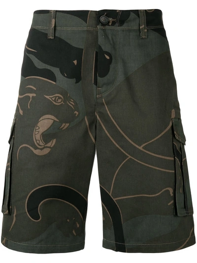 Valentino Camouflage Panther Shorts In Green