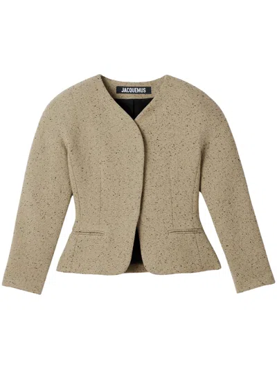 Jacquemus Oval Mini Blazer Jacket With Button Front In Neutral
