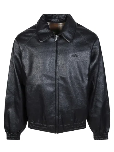 Arte Men's Basic Leather Jacket Black In Black
