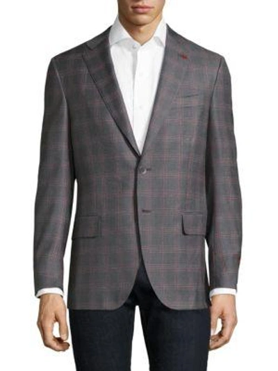 Shop Isaia Slim-fit Windowpane Bouclé Wool Sportcoat In Medium Grey