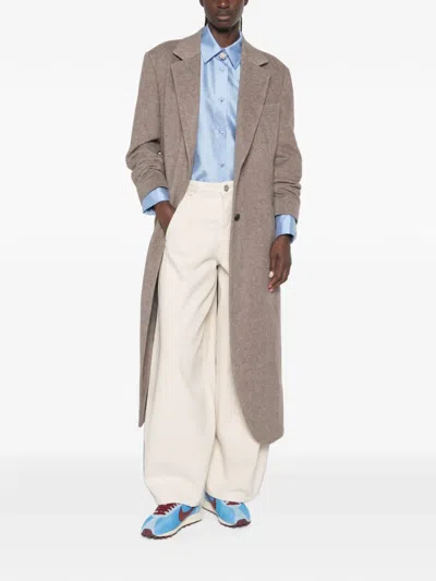 Sandro Tailored-collar Single-breasted Coat In Brown