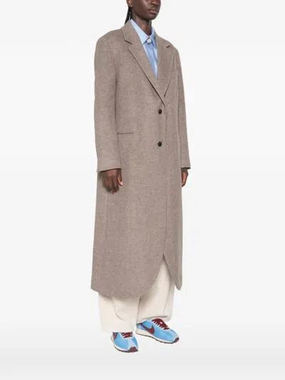 Sandro Tailored-collar Single-breasted Coat In Brown
