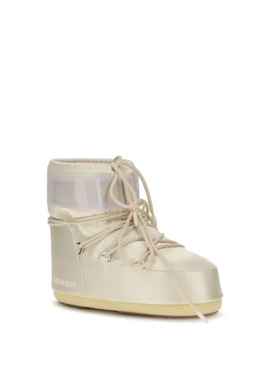 Moon Boot Woman Ankle Boots Ivory Size 10-11.5 Textile Fibers In White