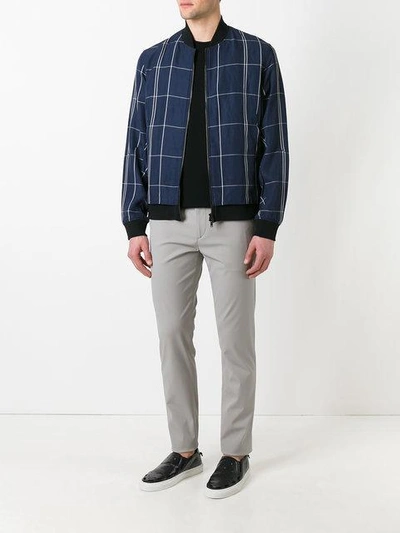 Shop Theory Maxi Check Bomber Jacket In Blue