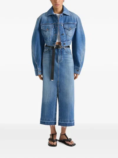 Givenchy Cropped Opened Back Jacket In Medium Blue Denim In Blue