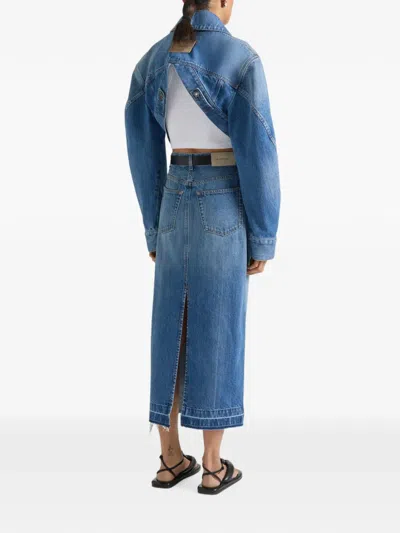 Givenchy Cropped Opened Back Jacket In Medium Blue Denim In Blue