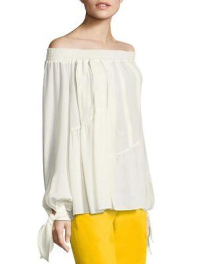 Shop Derek Lam Silk Shirred Blouse In Silk White