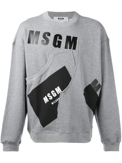 Msgm Signature-printed Drop-shoulder Sweatshirt In Grey