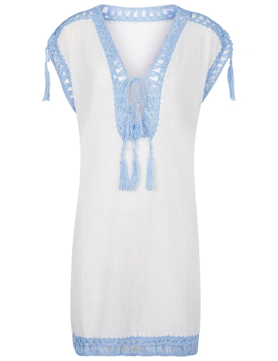 Anna Kosturova White & Blue Giza Crochet Dress