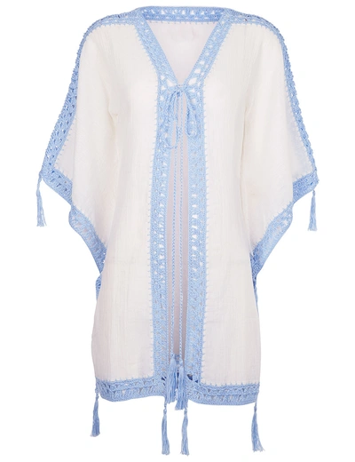 Anna Kosturova White & Blue Sheika Crochet Kimono