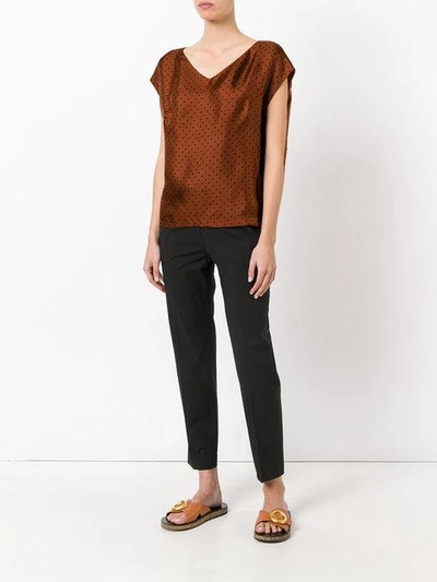 Shop Alberto Biani V-neck Spot Blouse - Brown