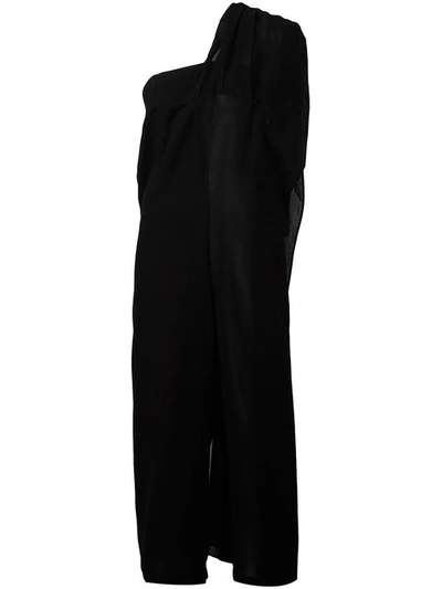 Yohji Yamamoto Draped One Shoulder Salopette Jumpsuit - Black