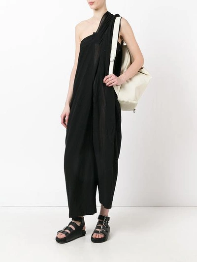 Shop Yohji Yamamoto Draped One Shoulder Salopette Jumpsuit - Black