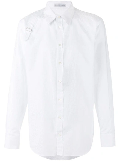 Alexander Mcqueen Sophisticated Cotton Blend Shirt With Unique Shell Buttons And Adjustable Strap De In Opticalwhite