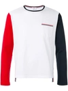 THOM BROWNE THOM BROWNE LONG SLEEVE T-SHIRT IN COLORBLOCKED COTTON JERSEY - RED,MJS022F0145412000765