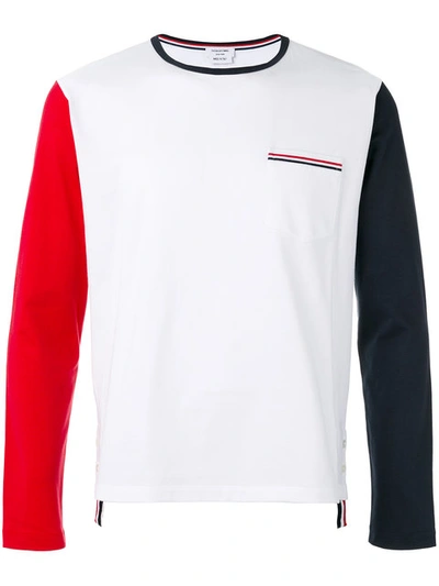 Thom Browne Color Block Jersey Long Sleeve T-shirt In Red