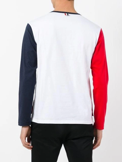 Shop Thom Browne Long Sleeve T-shirt In Colorblocked Cotton Jersey - Red