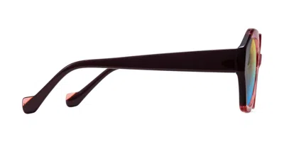 Yesglasses Ruby/maroon Geek-chic Round Geometric Gradient Sunglasses In Ruby,maroon,yellow,blue