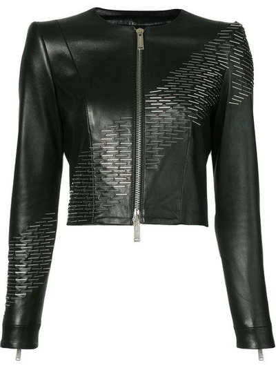 Shop Dsquared2 Sequin Detail Leather Jacket - Black