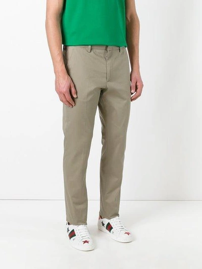 Shop Gucci Bee Embroidered Classic Chinos - Neutrals