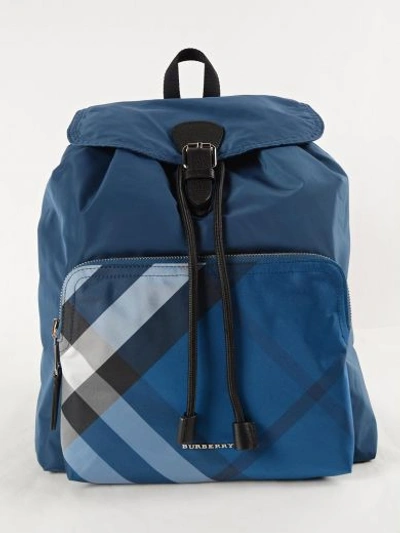 Burberry Packable Check Detail Backpack In Dark Teal Green