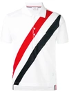 THOM BROWNE SHORT SLEEVE POCKET POLO WITH RED, WHITE AND BLUE DIAGONAL STRIPE IN FINE MERCERIZED PIQUE,MJP022B0145511986510