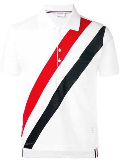 Thom Browne Short Sleeve Pocket Polo With Red, White And Blue Diagonal Stripe In Fine Mercerized Pique In Multi