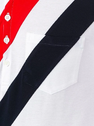 Shop Thom Browne Short Sleeve Pocket Polo With Red, White And Blue Diagonal Stripe In Fine Mercerized Pique