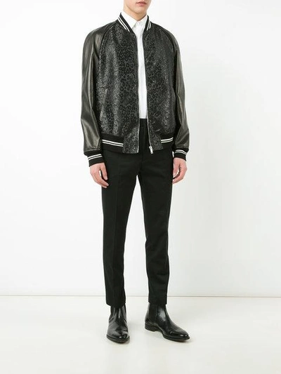 Shop Alexander Mcqueen Leather-panelled Bomber Jacket - Black
