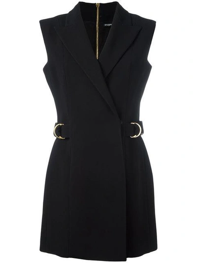 Shop Balmain Sleeveless Wrap Front Dress In Black