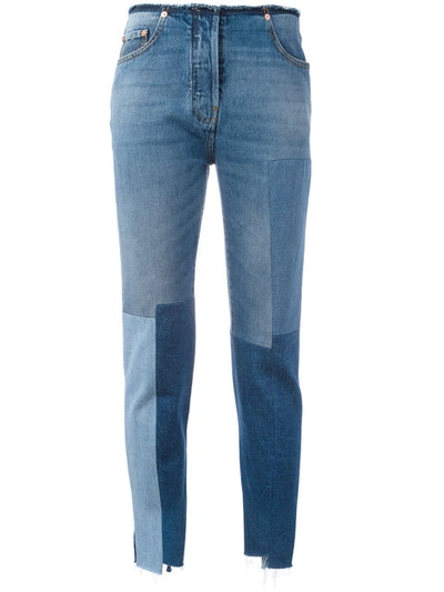Valentino Patchwork Cropped Skinny Jeans, Light Blue In Denim