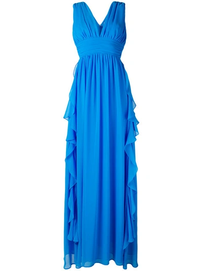 Msgm V-neck Frilled Gown In Blue