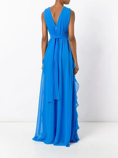 Shop Msgm V-neck Frilled Gown In Blue