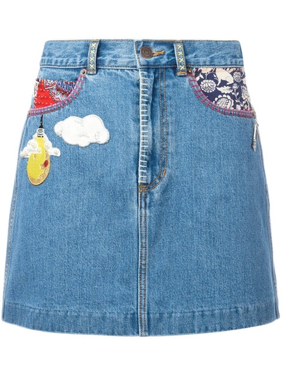Shop Marc Jacobs Raw Edge Denim Mini Skirt In Blue