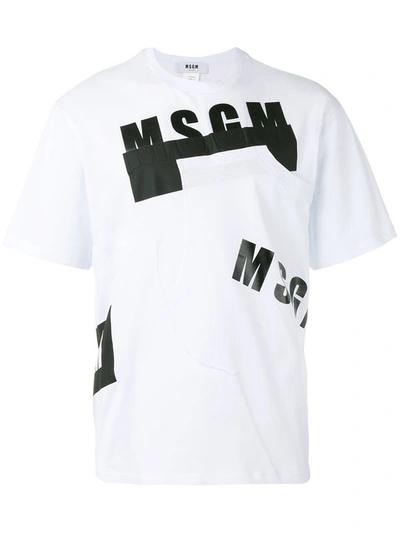 Msgm Printed Logo T-shirt In White Black